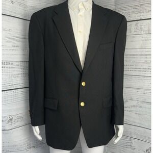 Polo University Club Ralph Lauren Black Pure Wool Blazer Gold Crest Buttons 46R
